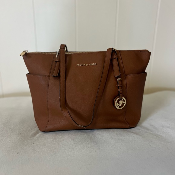 Michael Kors Large Tan Brown Jet Set Tote Bag Purse Handbag - Picture 3 of 13